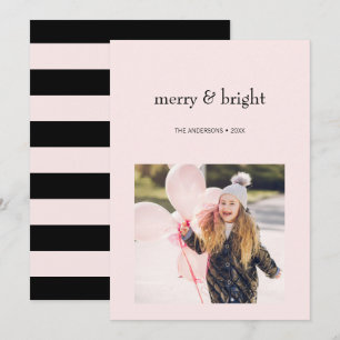 Merry & Bright Christmas Pink and Black Photo Holiday Card