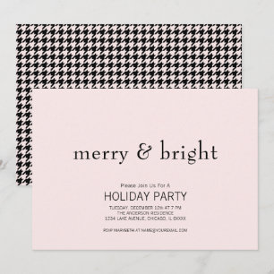 Merry & Bright Christmas Pink & Black Holiday Invitation