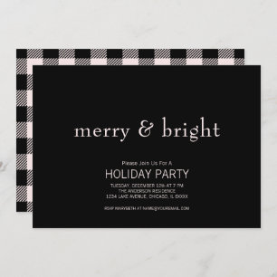 Merry & Bright Christmas Pink & Black Holiday Invitation
