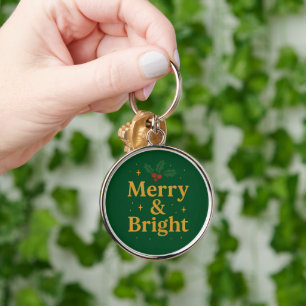 Merry & Bright Christmas Quote Keychain