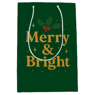 Merry & Bright Christmas Quote Medium Gift Bag