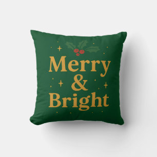 Merry & Bright Christmas Quote Throw Pillow