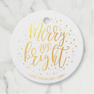 Merry & Bright Christmas Real Gold Foil Gift Tag