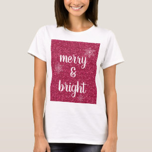 Merry & Bright Christmas Snowflakes Red Glitter T-Shirt