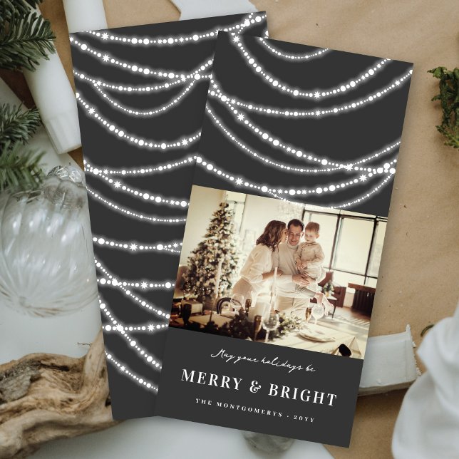 Merry & Bright Christmas Sparkling Lights Photo Holiday Card (Creator Uploaded)