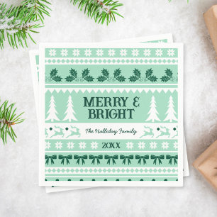 Merry & Bright Christmas Sweater Mint Green Napkin
