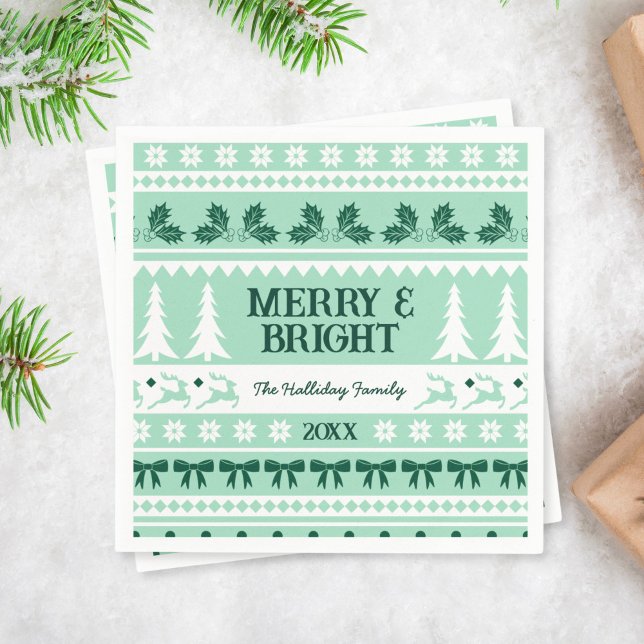 Merry & Bright Christmas Sweater Mint Green Napkin (Merry & Bright Christmas Sweater Mint Green Napkins)
