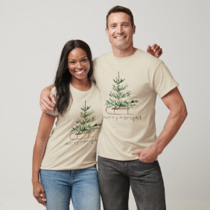 Merry Bright Christmas Tree Sled Family Gift T-Shirt