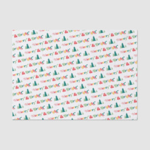 Merry & bright Christmas trees colourful retro fon Tissue Paper