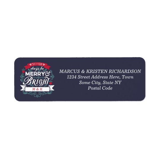 Merry & Bright Christmas Typography Custom Banner Return Address Label