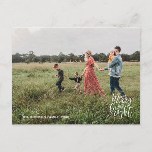 Merry & Bright Christmas Typography Photo Postcard