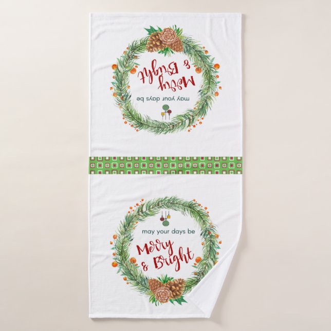 Merry & Bright Christmas Wreath (Serviette de bain)