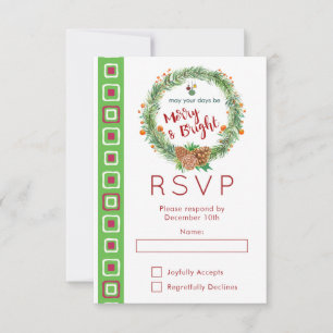 Merry & Bright Christmas Wreath Party RSVP Card