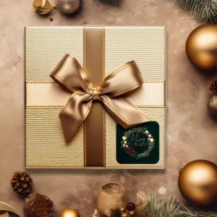 Merry & Bright Christmas Wreath Pine Cone Holiday  Square Sticker