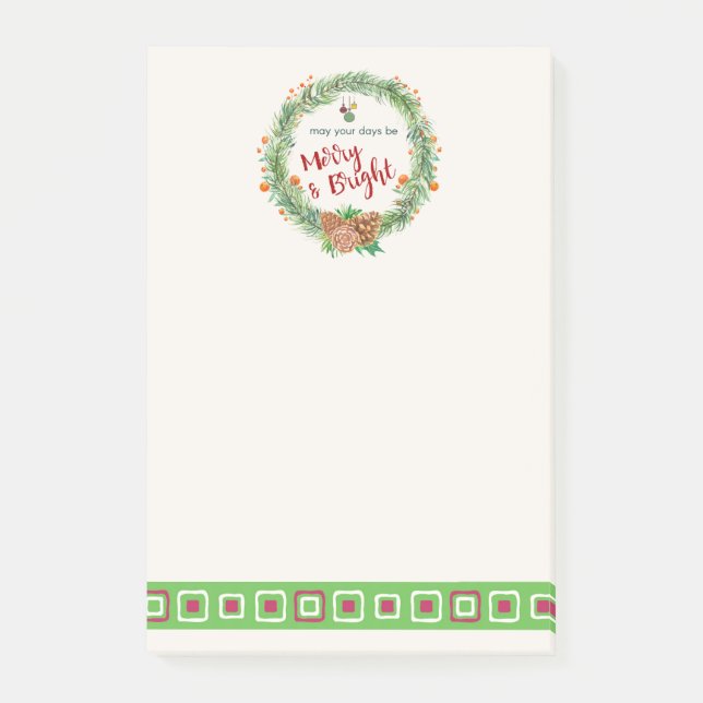 Merry & Bright Christmas Wreath Post-it Notes (Front)