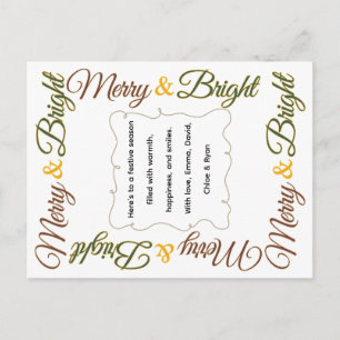 Merry & Bright Classic Retro Festive Christmas Holiday Postcard