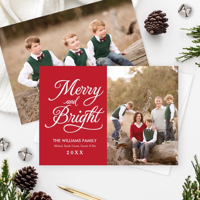 Merry & Bright Classic Script Red Holiday Card (Creator Uploaded)