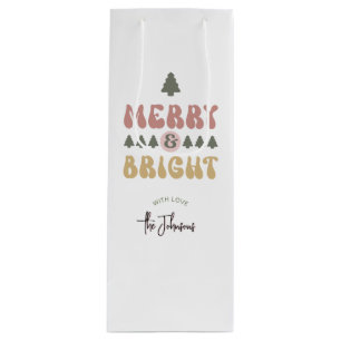 Merry & Bright Colorful Retro Groovy Christmas Wine Gift Bag