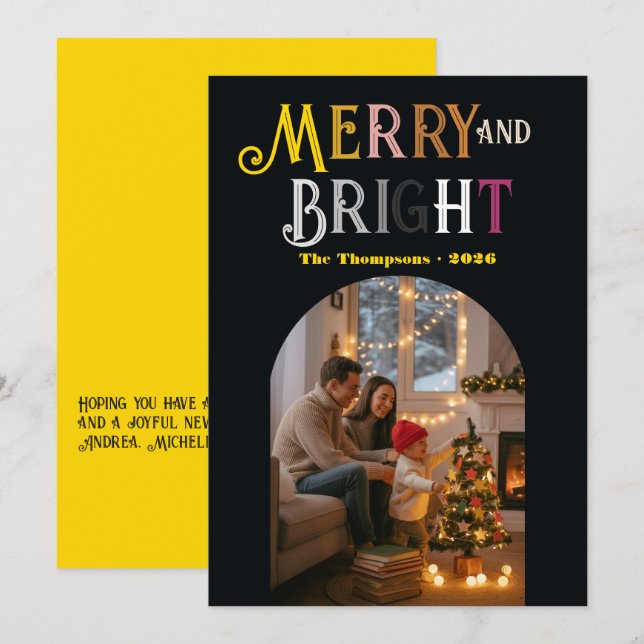 Merry & Bright Colourful Christmas Photo Holiday Card (Front/Back)