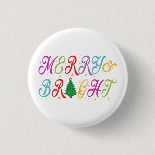 Merry & Bright Colourful Christmas Tree Festive 1 Inch Round Button