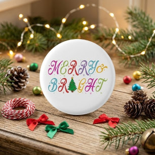 Merry & Bright Colourful Christmas Tree Festive 1 Inch Round Button