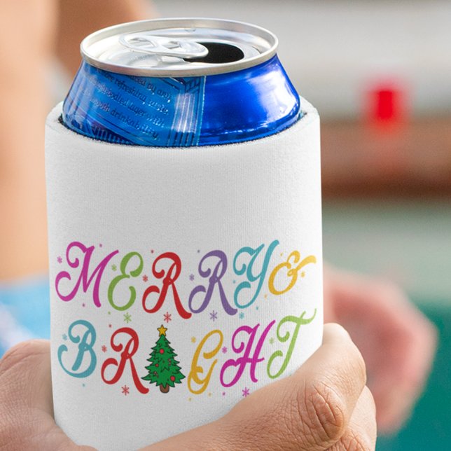 Merry & Bright Colourful Christmas Tree Festive Can Cooler (Creator Uploaded)