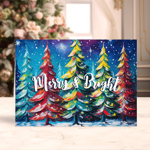 Merry & Bright Colourful Christmas Trees Holiday Card