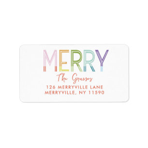 Merry bright colourful fun three photo christmas label
