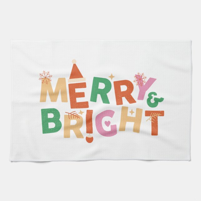 Merry & Bright Colourful Holiday Kitchen Towel (Horizontal)