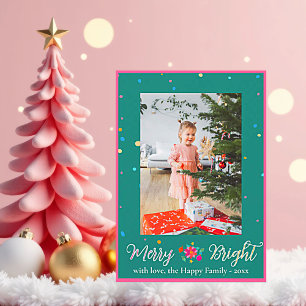 Merry Bright Colourful Photo Christmas Holiday Card