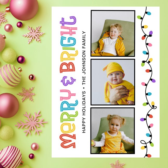 Merry & Bright Colourful Photo Holiday Card (Creator Uploaded)