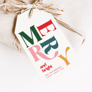 Merry & Bright Colourful Retro Christmas Gift Tags