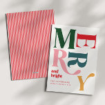 Merry & Bright Colourful Retro Christmas Holiday Card<br><div class="desc">Celebrate a merry and bright Christmas! Spread the love of the season with your loved ones and send a colourful retro style holiday greeting card. This design features a retro serif typography, bright, bold & vibrant colours and classic pinstripes.</div>