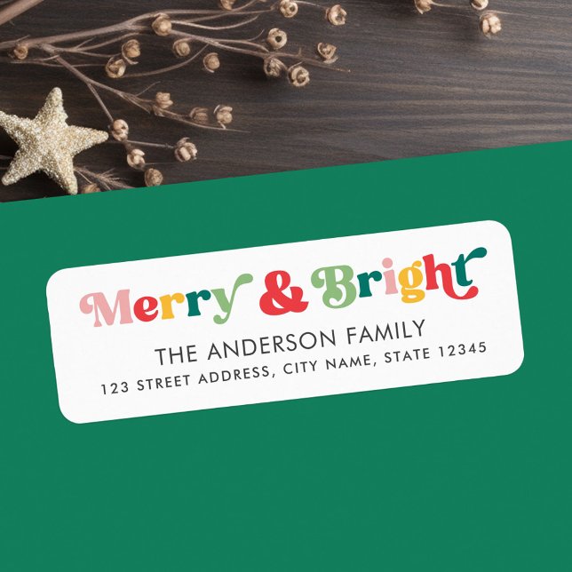 Merry bright colourful retro font return address (Merry bright colorful retro font return address label)