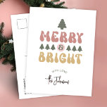 Merry & Bright Colourful Retro No Photo Christmas Holiday Postcard<br><div class="desc">Add a touch of vintage nostalgia to your Christmas cards with this colourful Merry & Bright Holiday postcard design. Featuring retro fonts in festive red, green and pink colours which read 'Merry & Bright' with a space for your custom mesage on the back. This modern Season's Greetings postcard design is...</div>