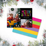 Merry & Bright Colourful Stripes 2-Photo Christmas Holiday Card<br><div class="desc">This cute design features colourful and bright typography with the message "Merry and Bright" and space for your text and two favourite photos. Variations of this design are available in our Zazzle shop, zazzle.com/store/doodlelulu. Contact us if you would like this design modified for your specific number of photos or if...</div>