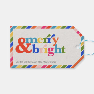Merry & Bright Colourful Typography Christmas Gift Gift Tags