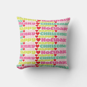 merry bright colourful wishes   christmas holiday throw pillow