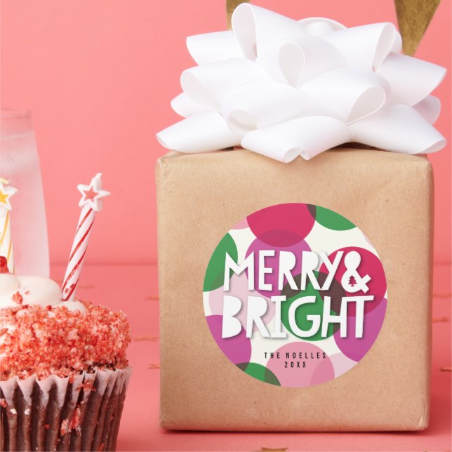 Merry & Bright Confetti Dots Christmas Holiday Classic Round Sticker (Party)