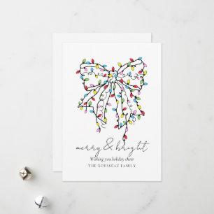 Merry & Bright Coquette Christmas Lights Bow Holiday Card