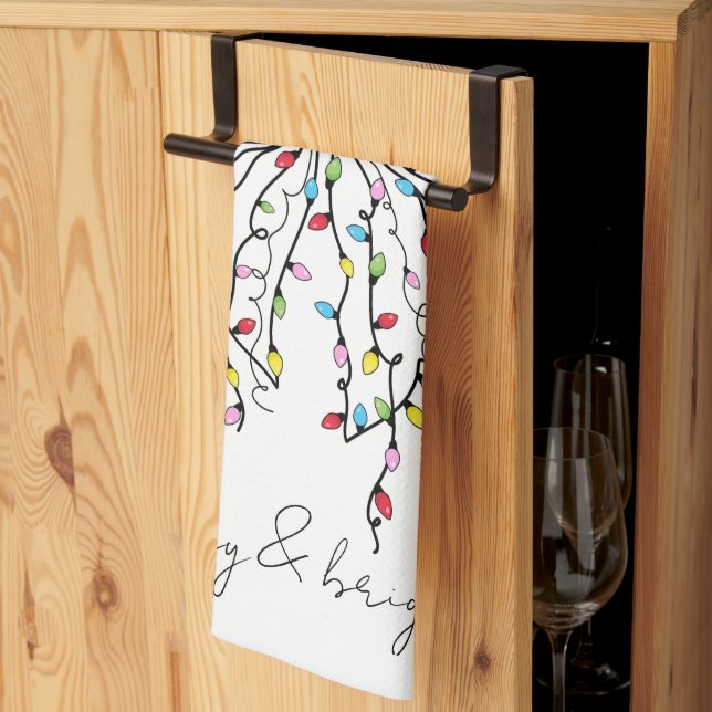 Merry & Bright Coquette Christmas Lights Bow Kitchen Towel (Thirds Fold)