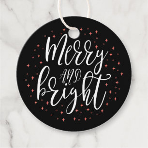 Merry & Bright   Coral & Black Christmas Gift Tag