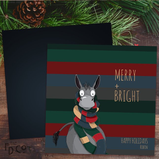 “Merry + Bright” Crazy Cute Donkey Holiday Card (Creator Uploaded)