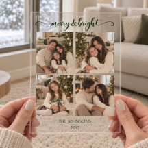 Merry & Bright Custom Family Photos Acrylic Card