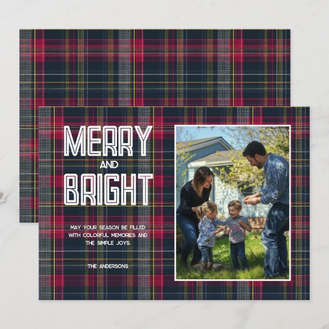 Merry & Bright Custom Tartan Family Photo Holiday (Front/Back)