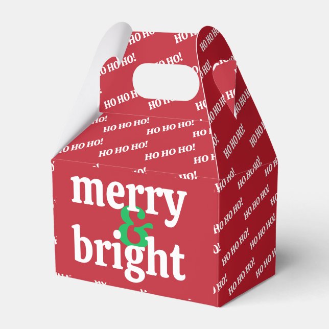 "Merry & Bright" Custom Text Favor Box (Front Side)