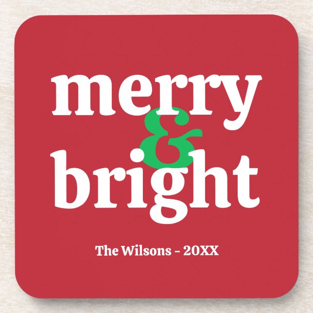 "Merry & Bright" Customized Christmas Coaster (Front)