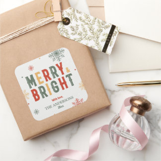 Merry & bright cute festive snowflake Christmas Square Sticker
