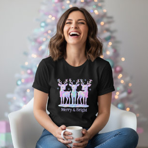 Merry & Bright Cute Irridescent Reindeer Christmas Tri-Blend Shirt