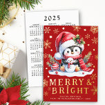 Merry Bright Cute Penguin Red and Gold Christmas Foil Holiday Card<br><div class="desc">Create a festive personalized Christmas card with a red and gold design that features a cute penguin in red apparel sitting with a tiny snowman. This card is decorated with golden yellow snowflakes, stars, and the Merry & Bright saying. This design has elements made of real foil on the front...</div>